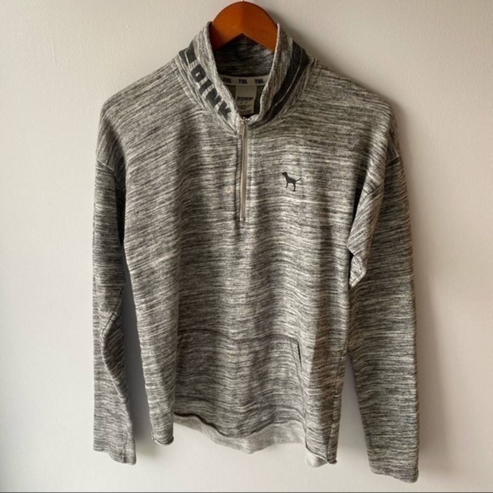 Women’s Victoria’s Secret PINK Gray ¼ Zip Pullover Hoodie Sweatshirt Sz.M
